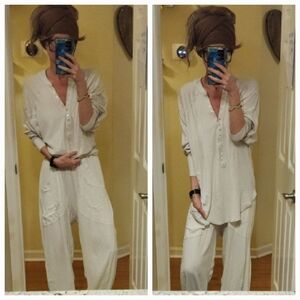 Free People Intimately FP Rib Pajama Set (Harem Pants & Batwing/Dolman Top)